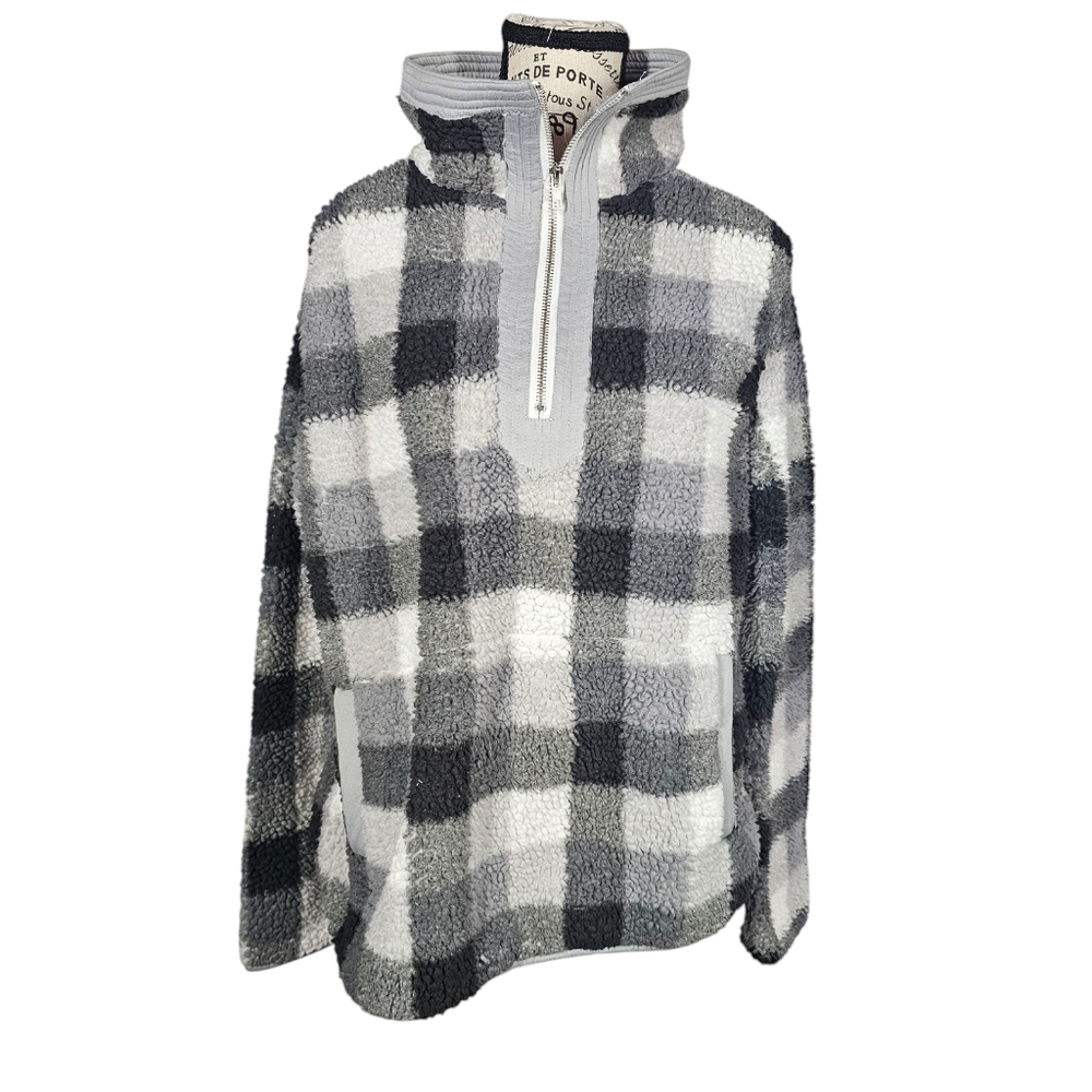 BKE brand black and white plaid, quarter-zip sherpa fleece Size Small
